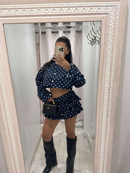 Gardenia Polka Dot Frilly Rara Skirt Co Ord Set with stylish polka dots and frilled design