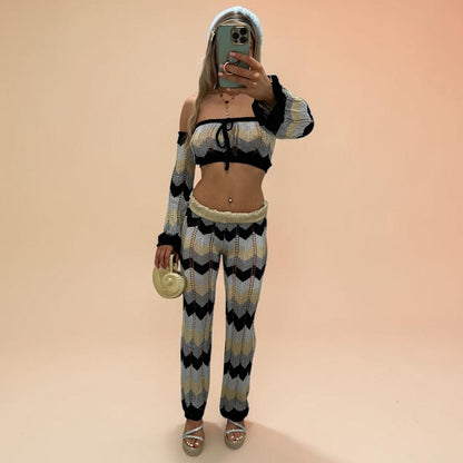 SHANIA Zig Zag Sparkly Lurex Knitted Top &amp; Trouser Coord