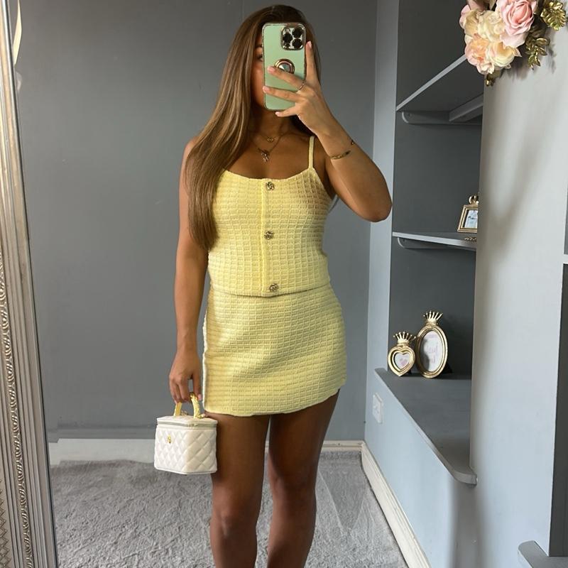 LINDSEY Gold Button Coord Set Top &amp; Skirt