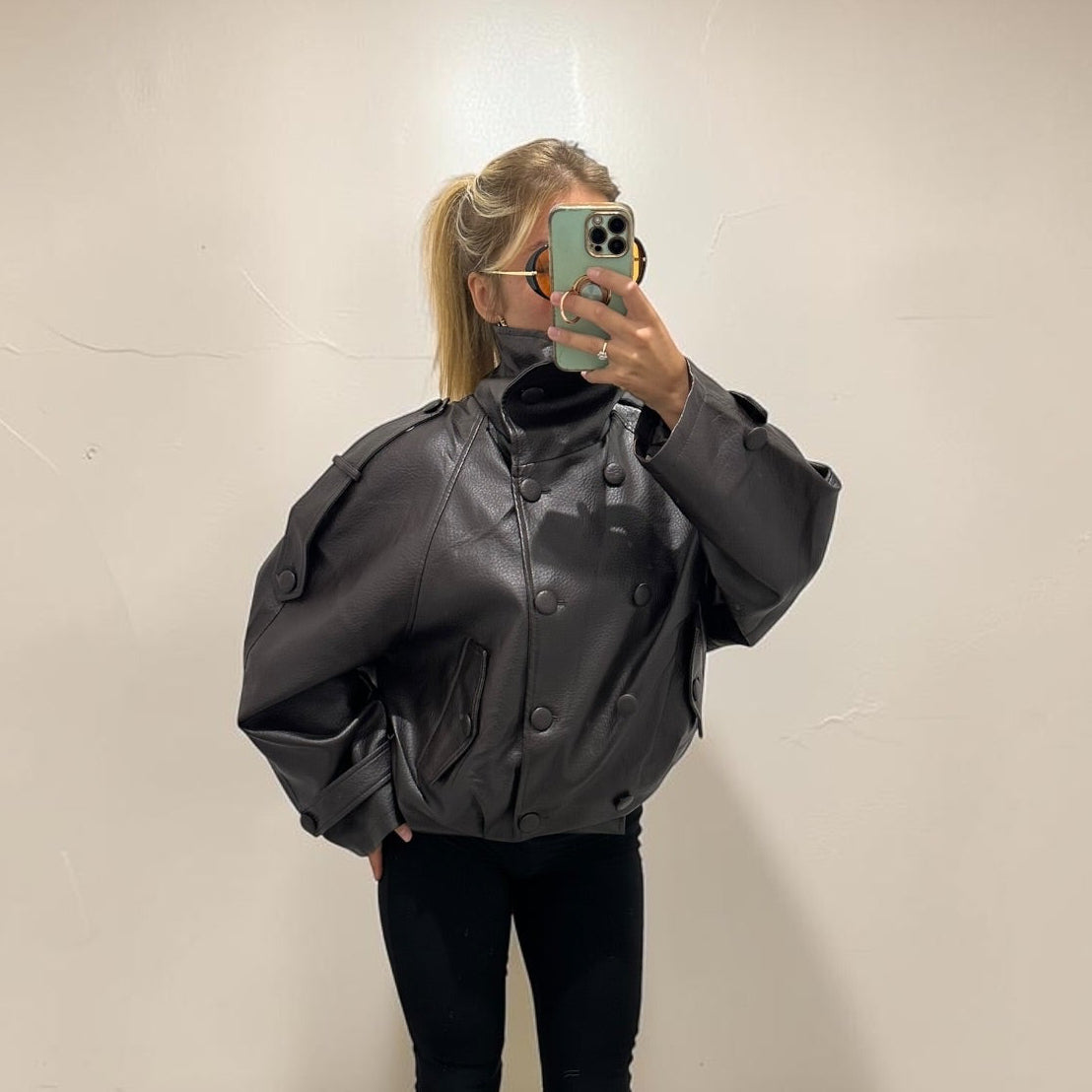 ATLANTIS Double Breasted Faux Leather Jacket