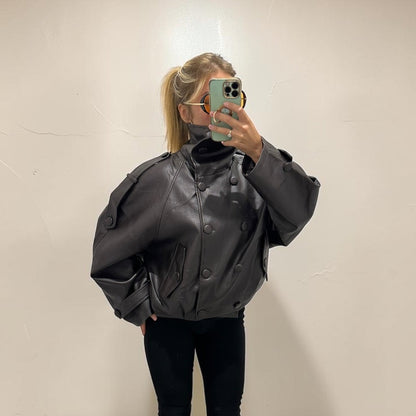 ATLANTIS Double Breasted Faux Leather Jacket