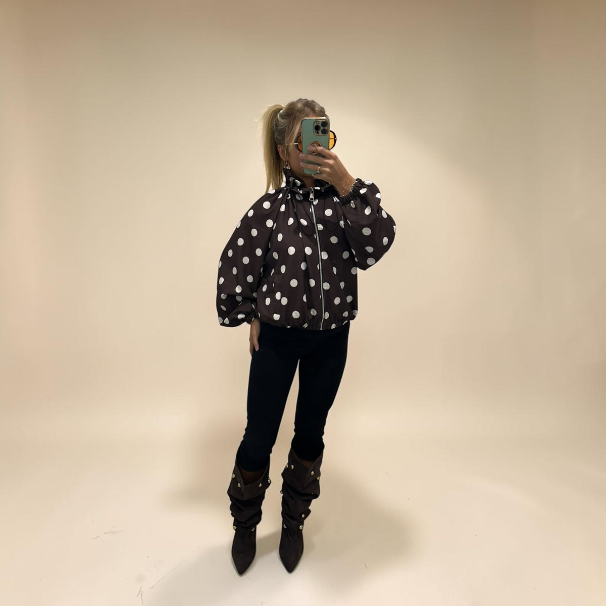 SOLANO Polka Dot Bomber Jacket