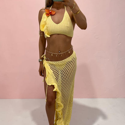 LOLA Crochet Ruffled Skirt &amp; Top two peice Coord set