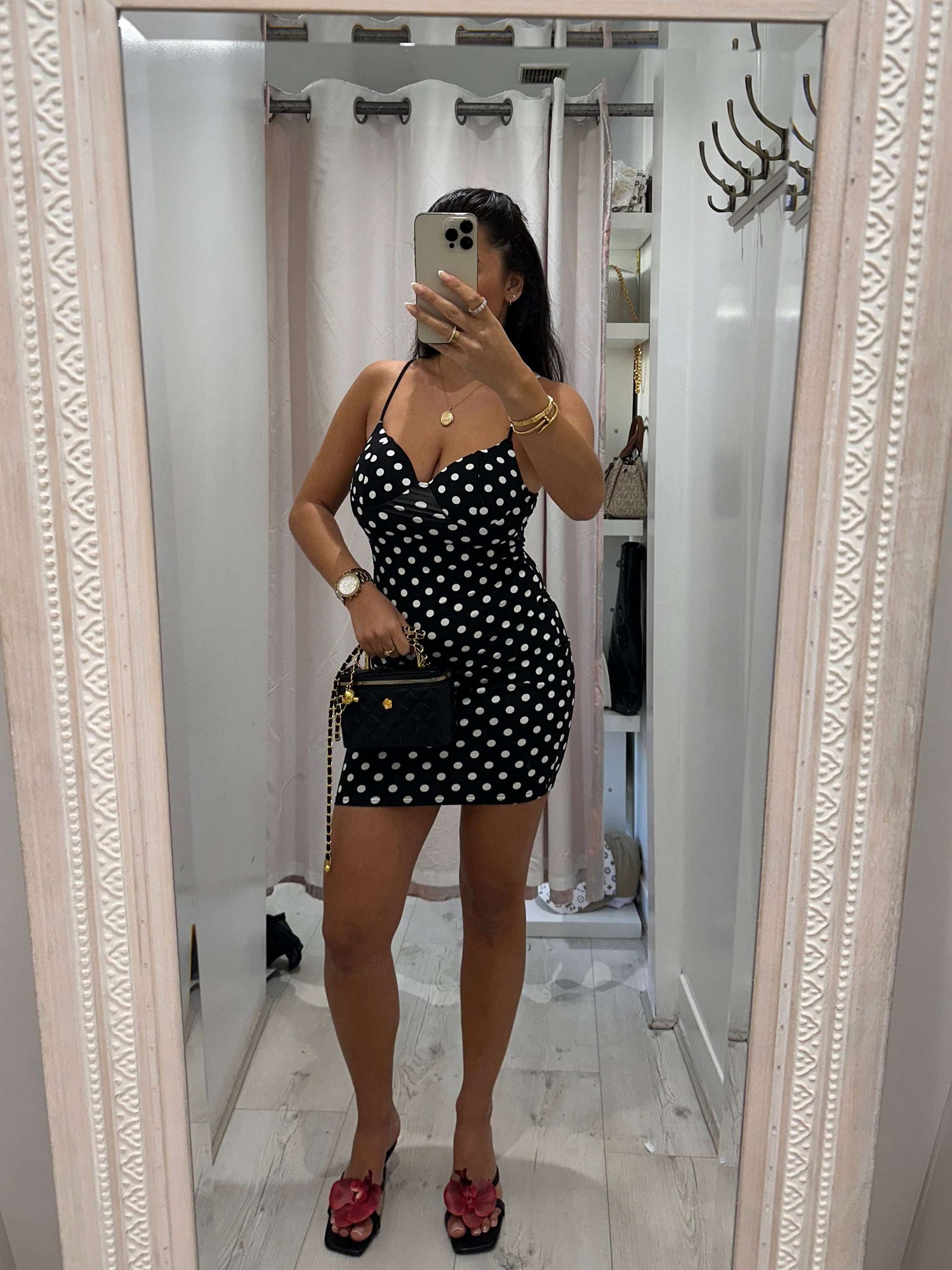 VERITY Polka Dot Mini Dress - White with Black Dots, Sleeveless, V-Neck, Summer Style, Perfect for Casual Wear