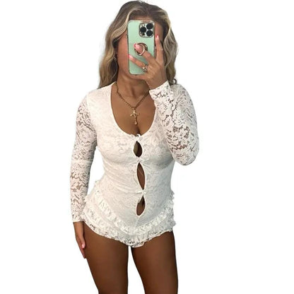 Demi Lace Ruffled Cut Out Playsuit