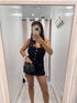 Lara Gold Button knitted skirt and bandeau top set stylish everyday outfit
