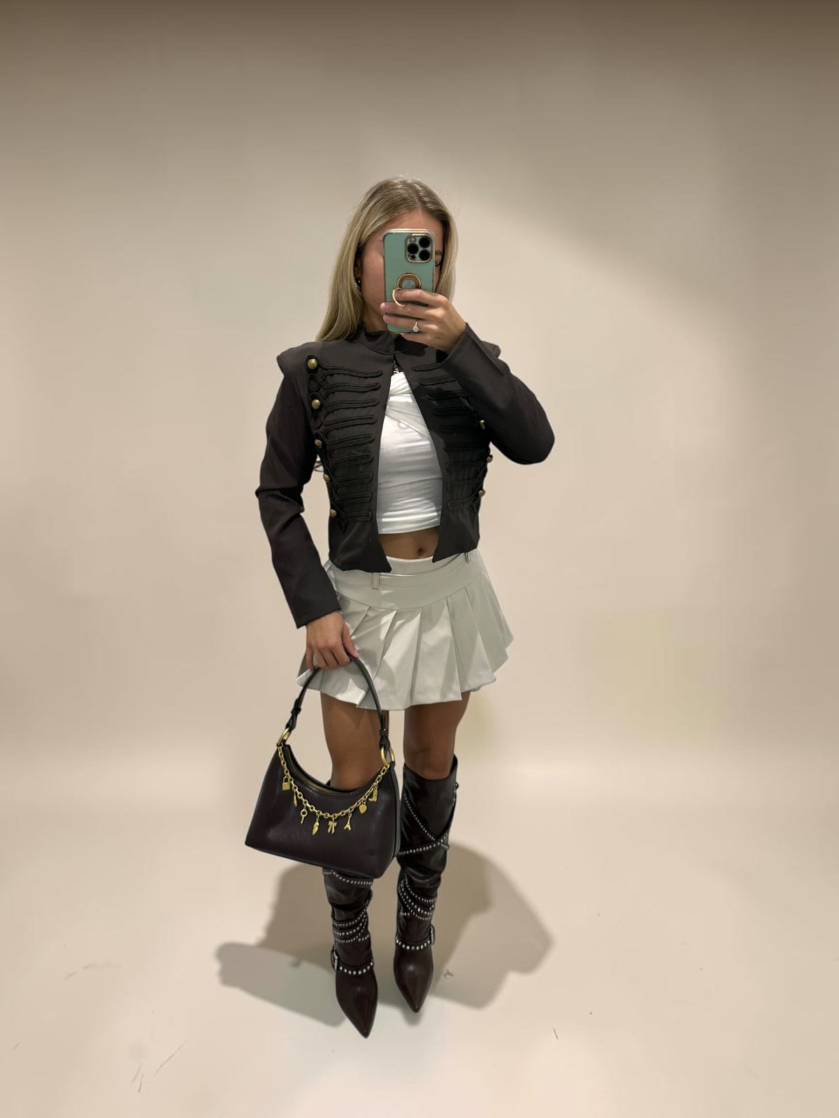 MICHELLE Puff Shoulder Military Style Jacket