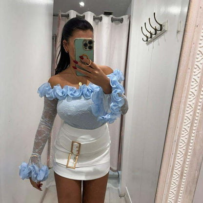 Body en dentelle ARRIA à manches longues avec détails volantés