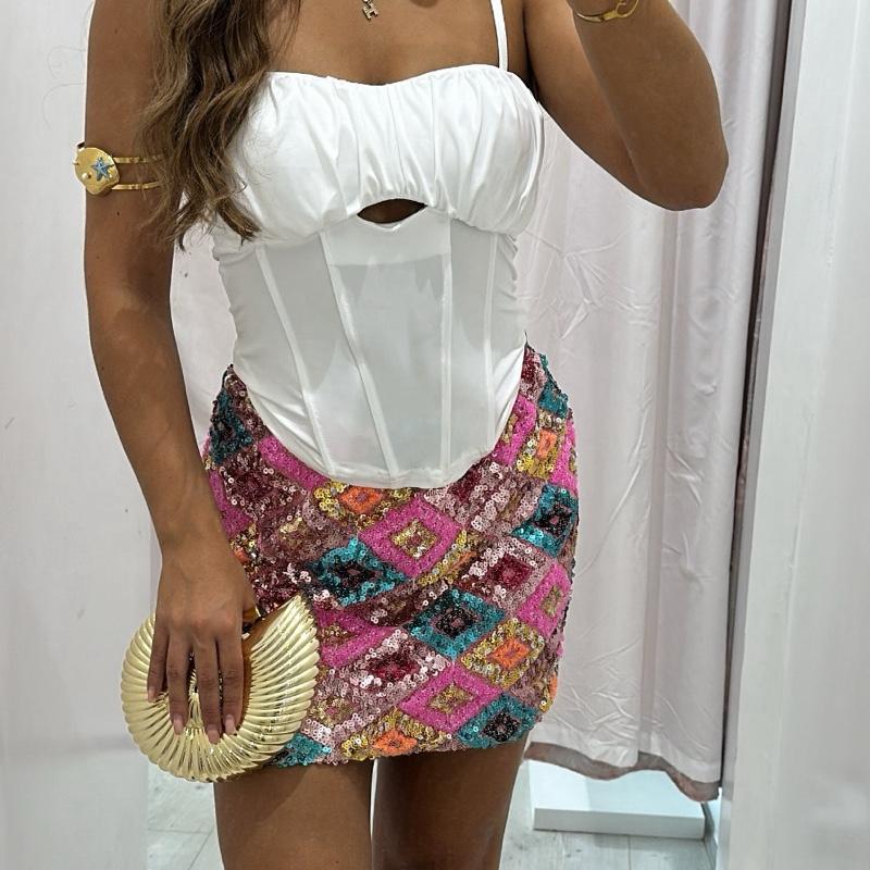 Holiday Stylish Sparkle Pink Mini Skirt
