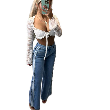 GWP Arianna Baggy Stripe Zipper Jeans