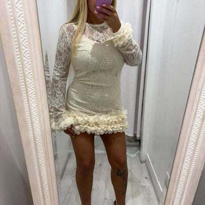 POLLY Lace Dress with Flower Detail Hem