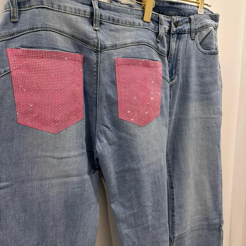Jean Rose LYLA Coupe Large avec Poches et Détails Strass Scintillants