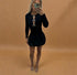 Black ALLEGRA bow puff dress, long sleeves with ruffled hem, women’s casual wear.