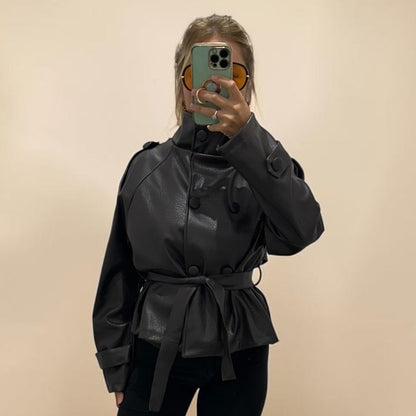 DAKOTA Faux Leather Belted Jacket