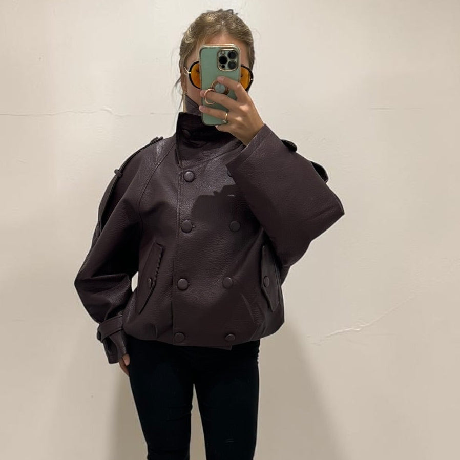 ATLANTIS Double Breasted Faux Leather Jacket