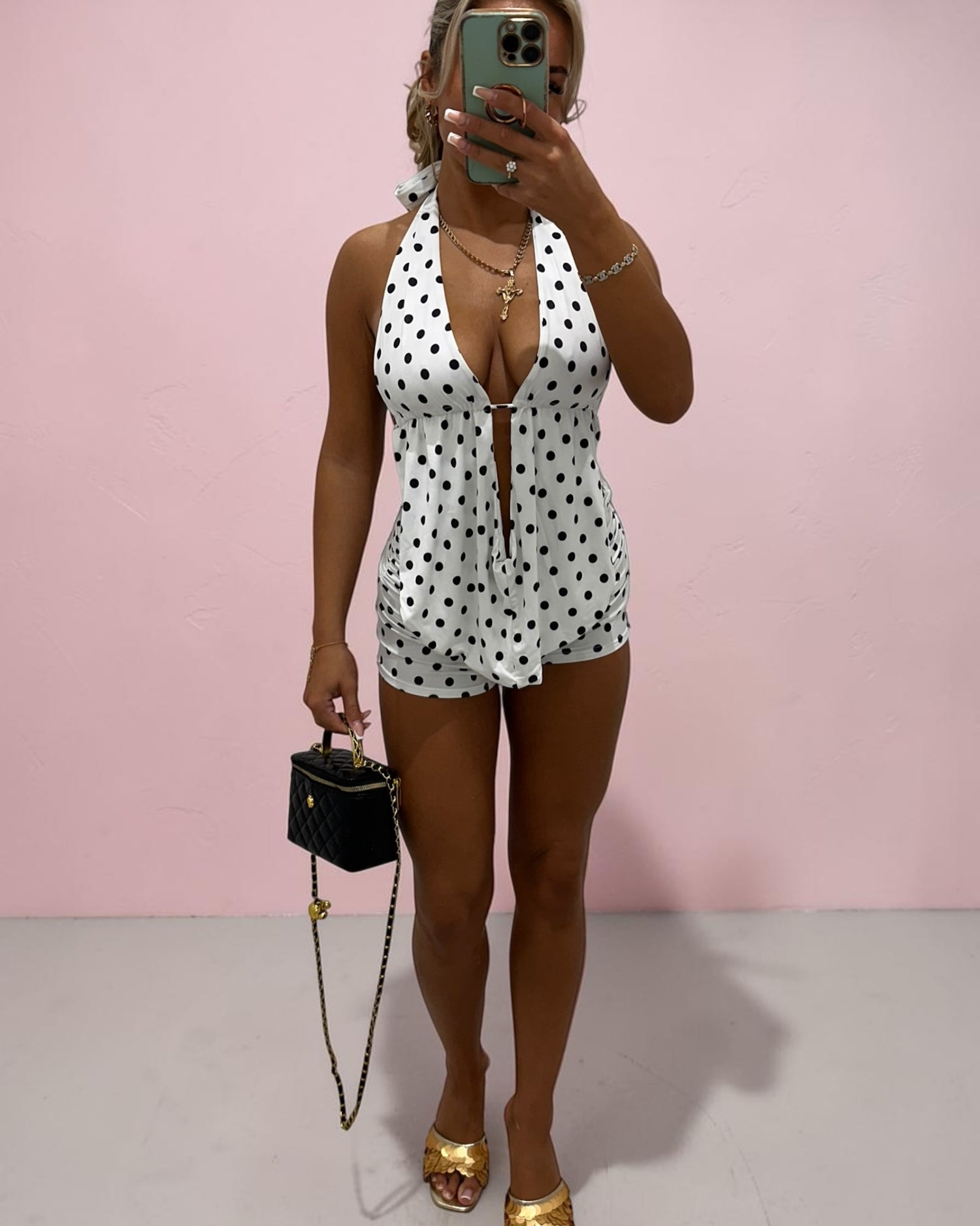 MYLA Two Piece Polka Dot Short and Halter Neck Top Coord