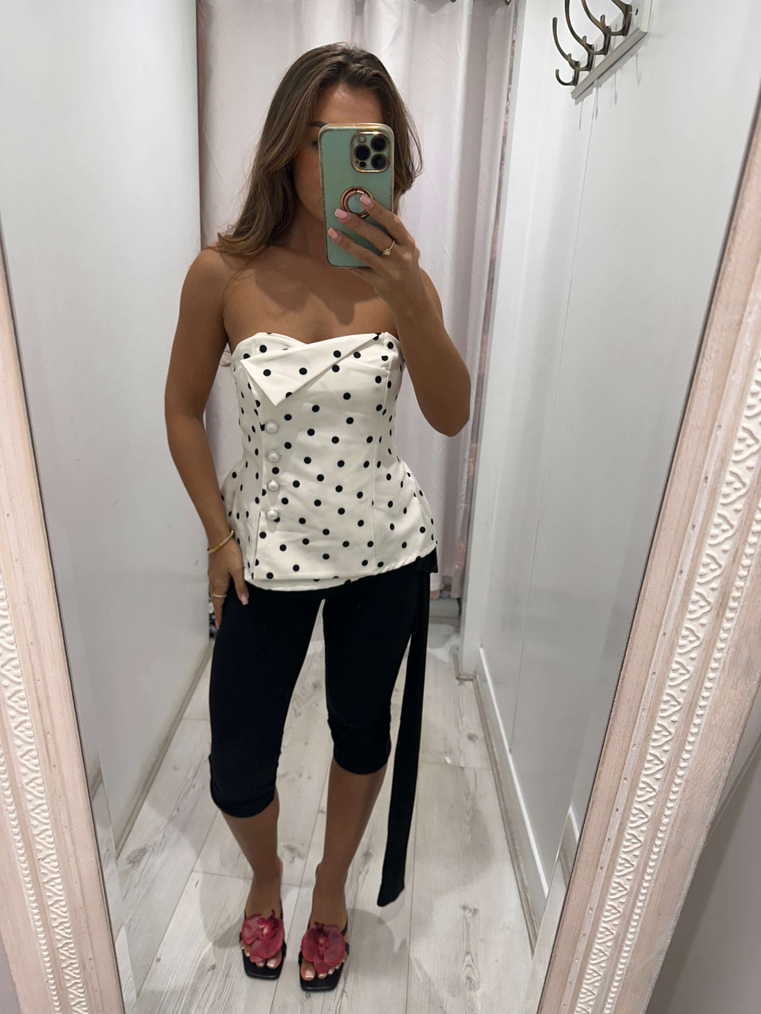 ZERAH fold over bandeau top with pearl button detail in one size 8-12