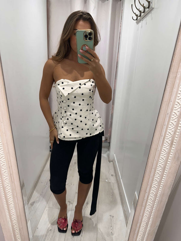 ZERAH fold over bandeau top with pearl button detail in one size 8-12