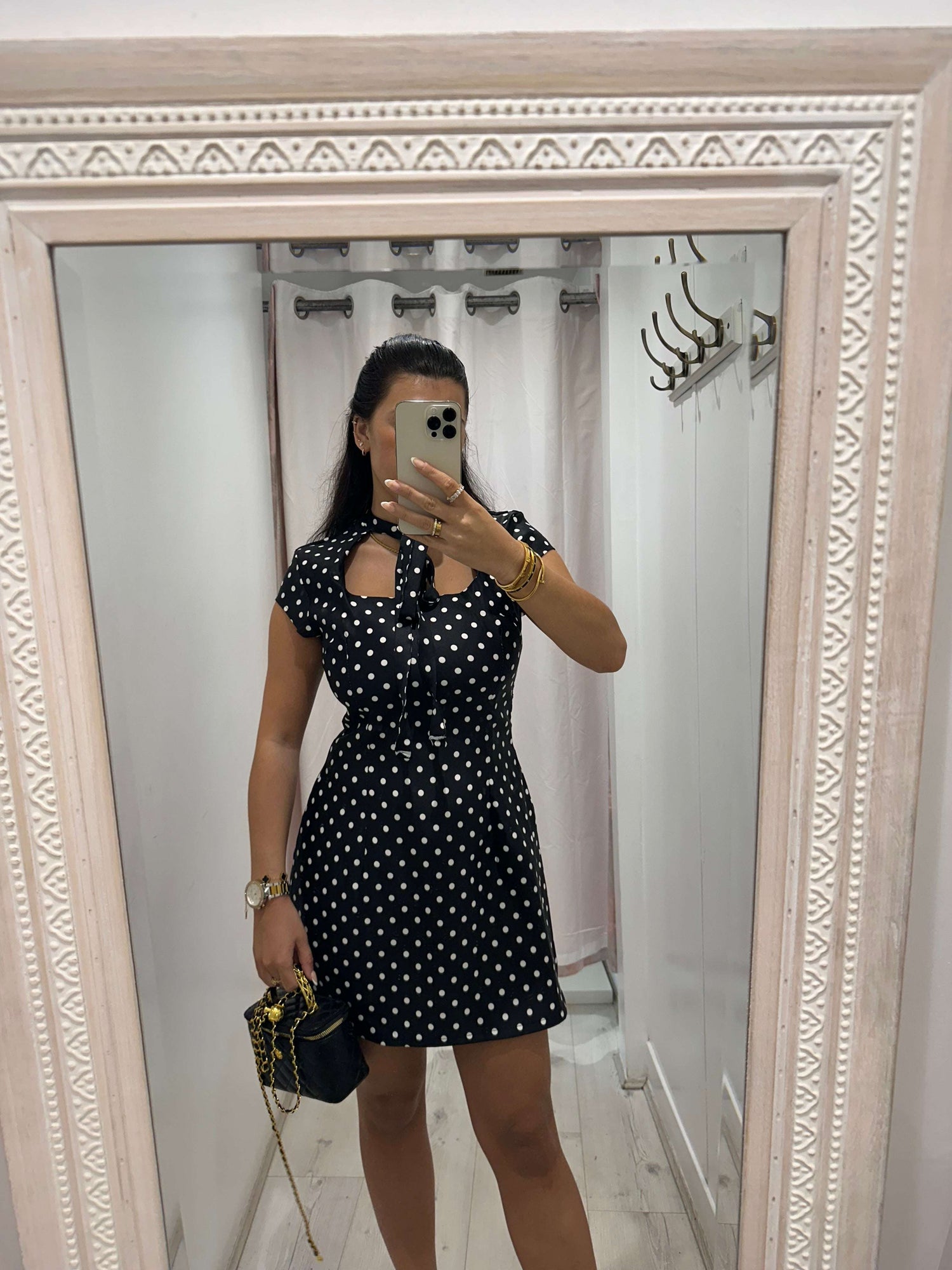 Kensington Polka Dot Dress with short sleeves and tie front for casual womenswear