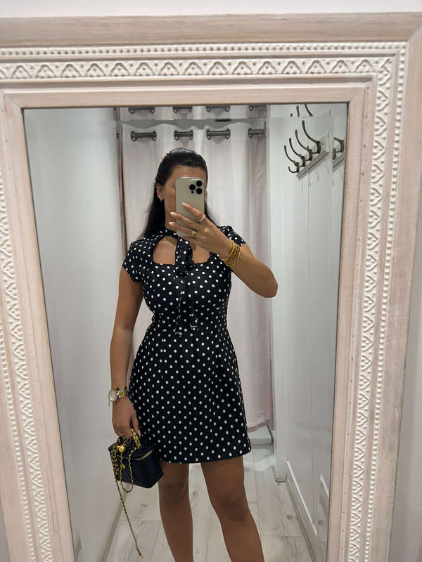 Kensington Polka Dot Dress with short sleeves and tie front for casual womenswear