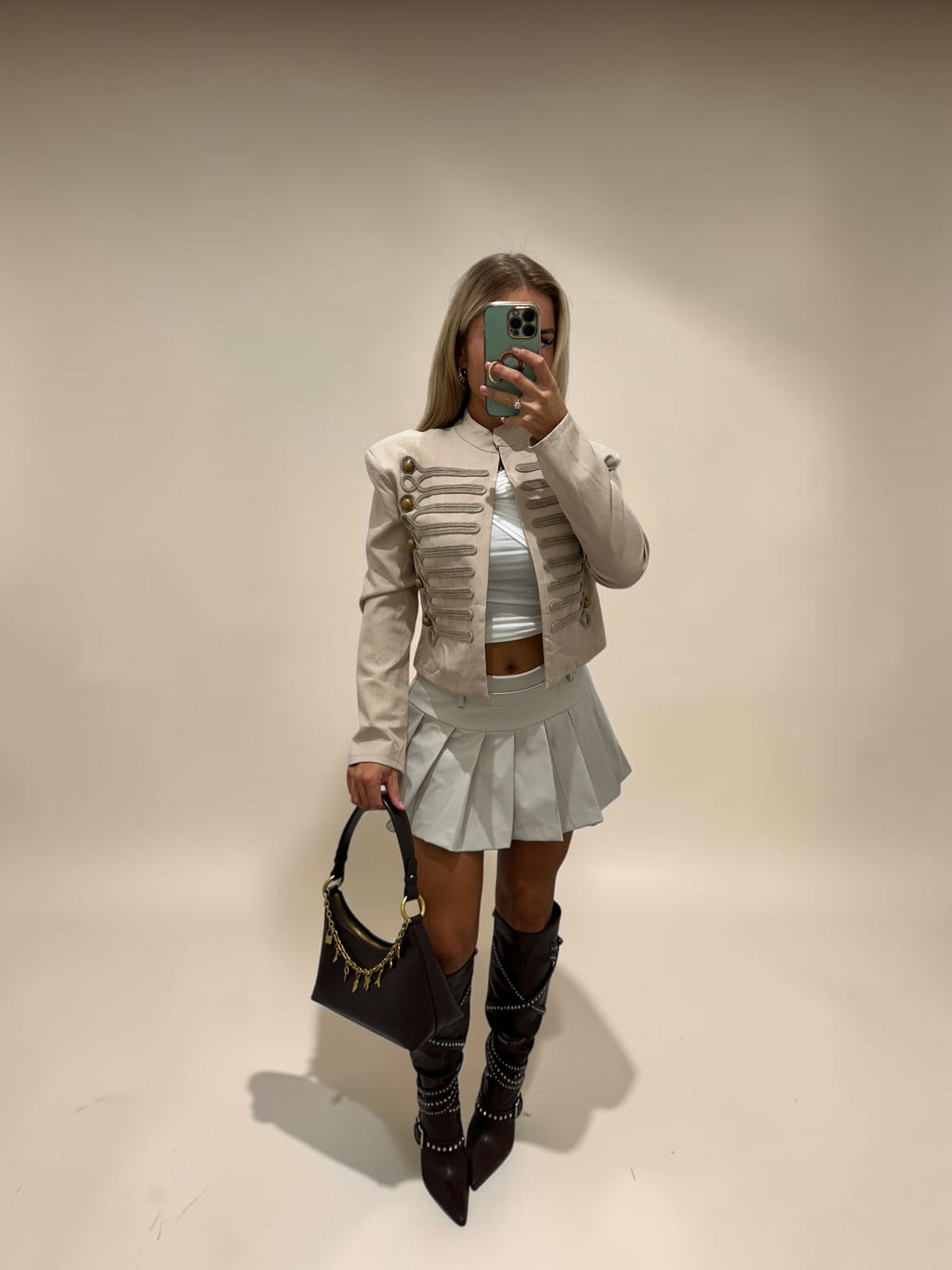 MICHELLE Puff Shoulder Military Style Jacket