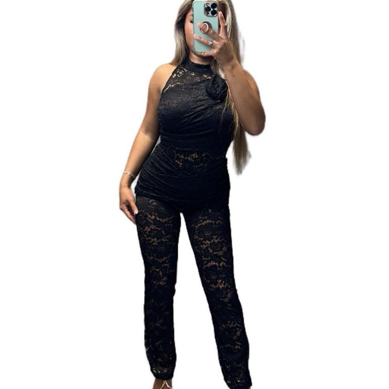 Addison Lace Rose Detail Sleeveless Jumpsuit