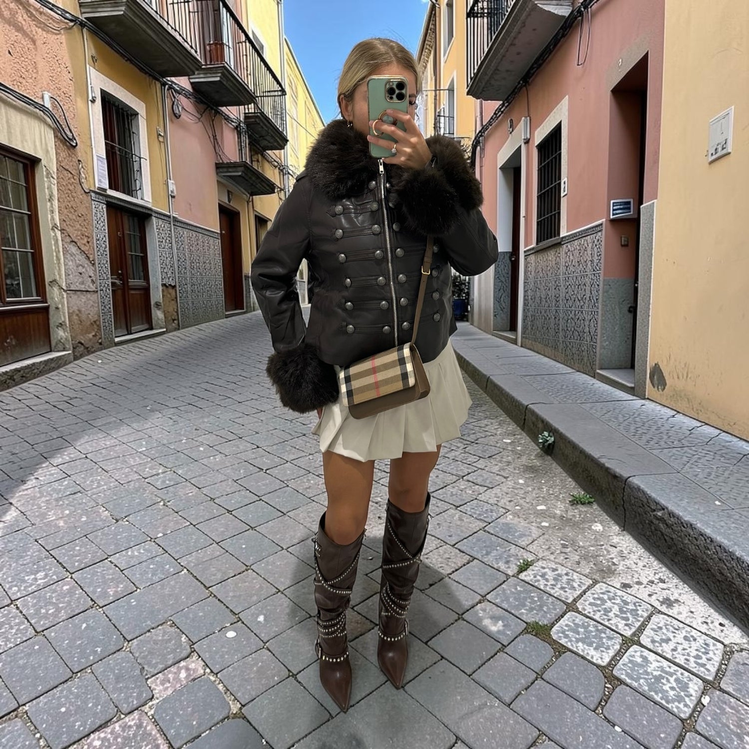 SANTE Buttoned Military Deluxe Faux Fur Trimmed Double Breasted Jacket