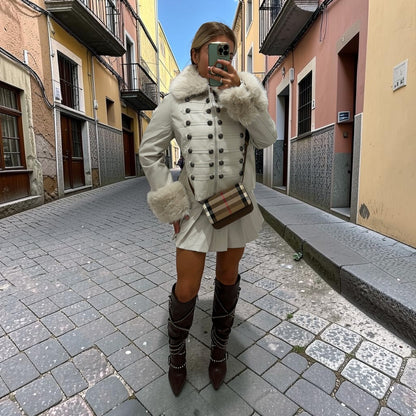 SANTE Buttoned Military Deluxe Faux Fur Trimmed Double Breasted Jacket