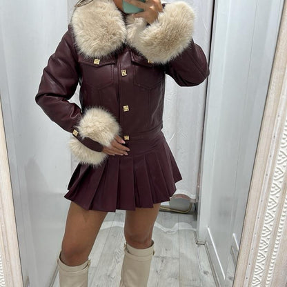 Yasmin Pu Leather Jacket With Fur Detailing