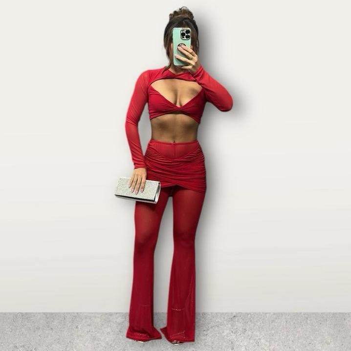 SULLY Sheer &amp; Slinky Flared Trouser Set