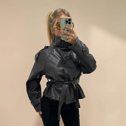 DAKOTA Faux Leather Belted Jacket