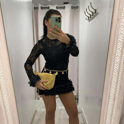 POLLY Lace Dress with Flower Detail Hem