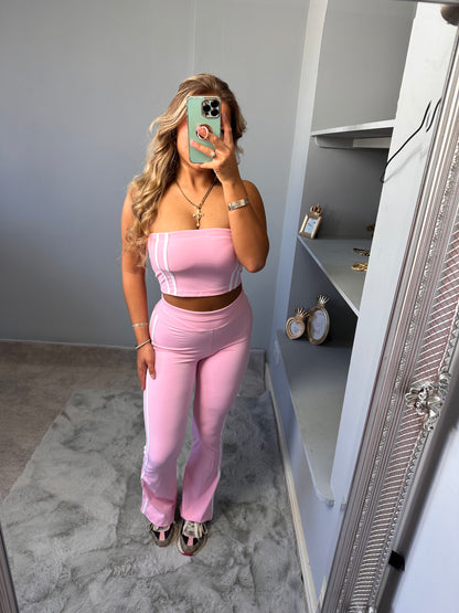 BELLE Yoga Bandeau Striped Top &amp; Flared trousers