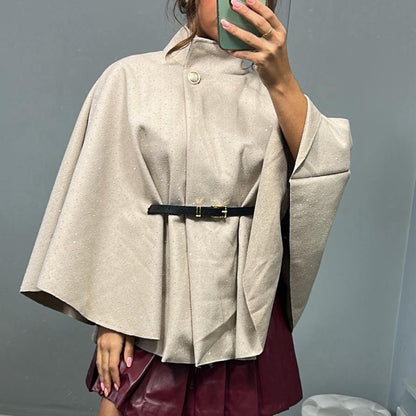 Mimi  Rhinestone Detailing  Belted Cape Poncho