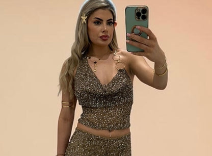 NOAH Sequin Knitted Halterneck Top With Chain Detail For Holiday &amp; Festivals