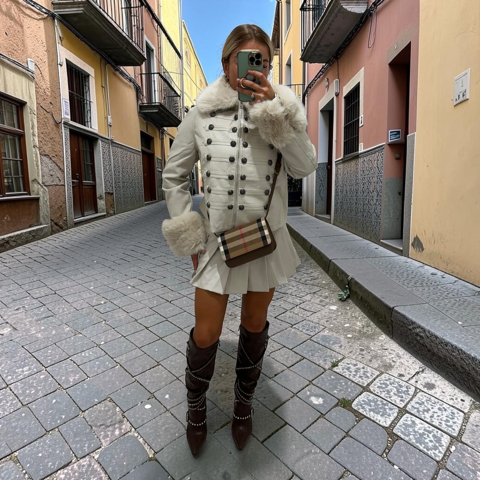 SANTE Buttoned Military Deluxe Faux Fur Trimmed Double Breasted Jacket