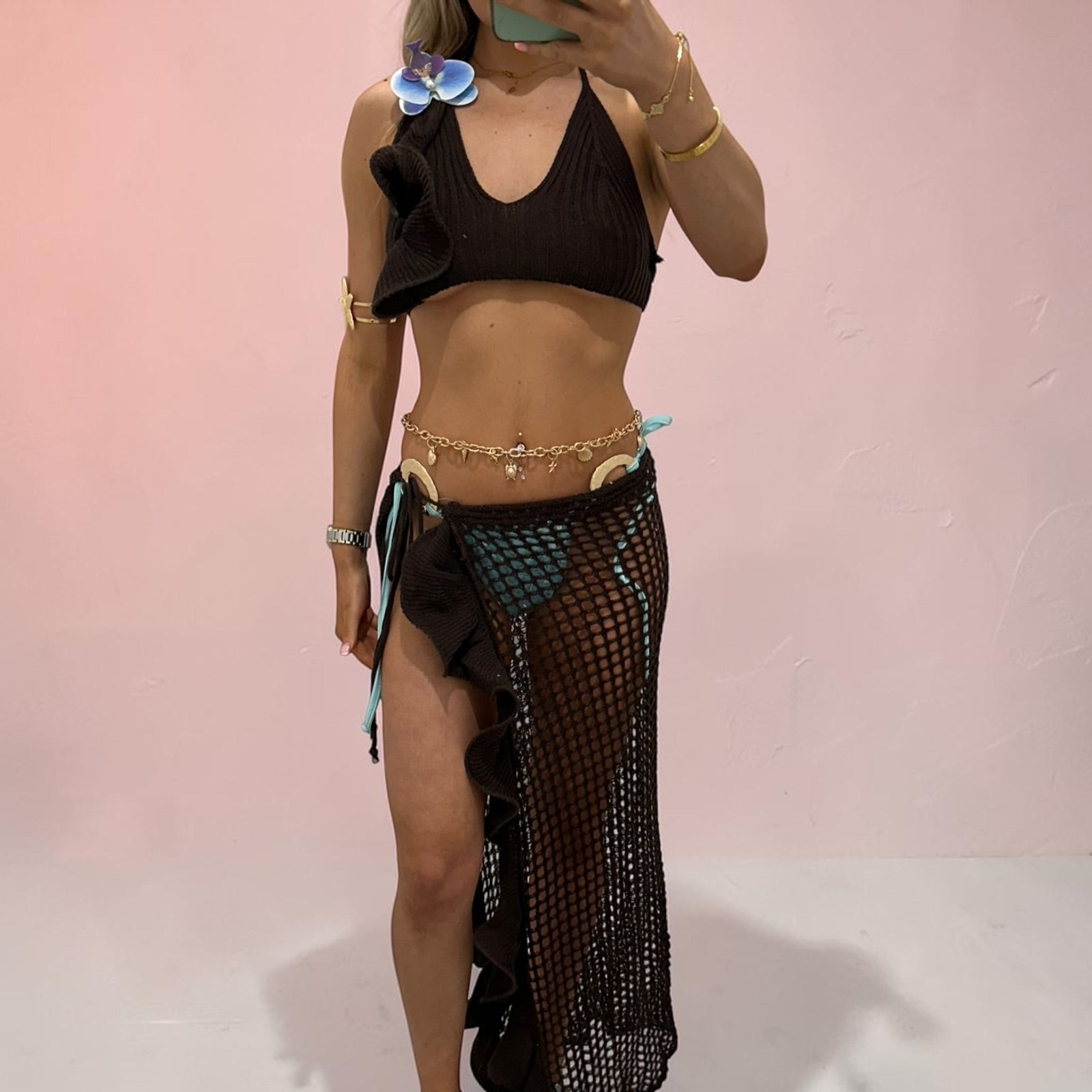 LOLA Crochet Ruffled Skirt &amp; Top two peice Coord set