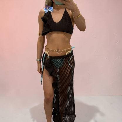 LOLA Crochet Ruffled Skirt &amp; Top two peice Coord set