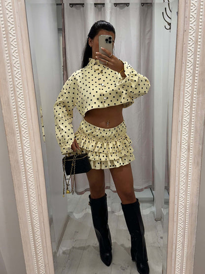 Gardenia Polka Dot Frilly Rara Skirt Co Ord Set with stylish polka dots and frilled rara skirt