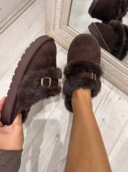 Giovanni BROWN Fur Slippers