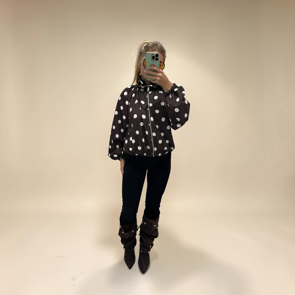 SOLANO Polka Dot Bomber Jacket