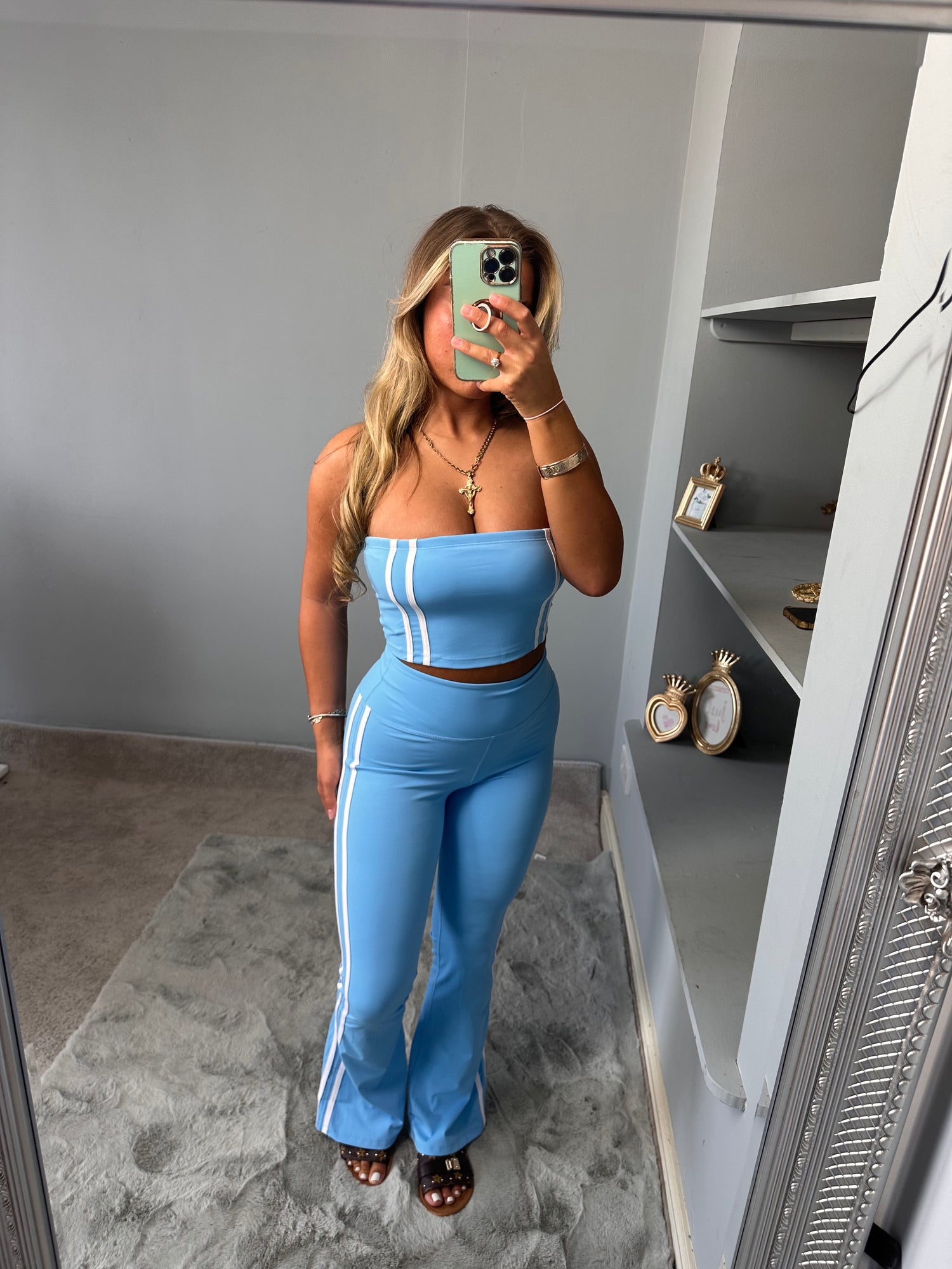 BELLE Yoga Bandeau Striped Top &amp; Flared trousers