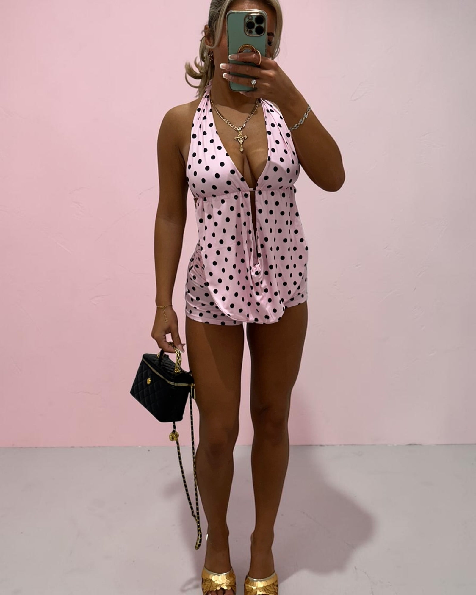 MYLA Two Piece Polka Dot Short and Halter Neck Top Coord