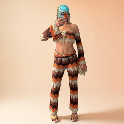 SHANIA Zig Zag Sparkly Lurex Knitted Top &amp; Trouser Coord