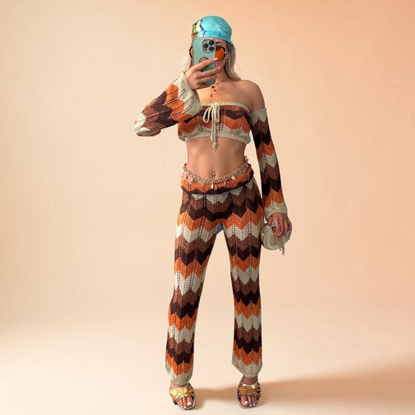SHANIA Zig Zag Sparkly Lurex Knitted Top & Trouser Coord