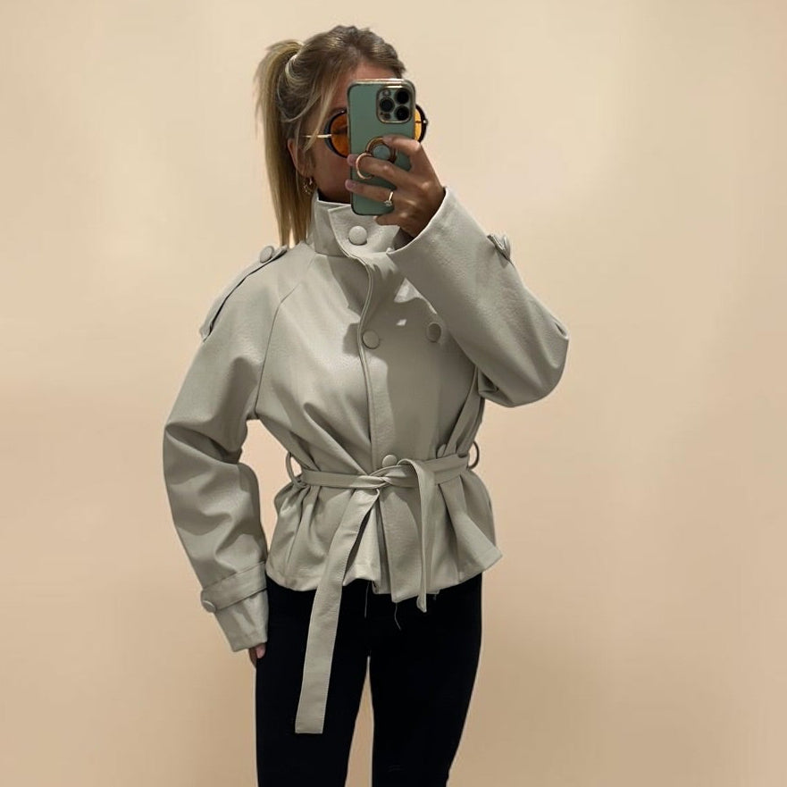 DAKOTA Faux Leather Belted Jacket
