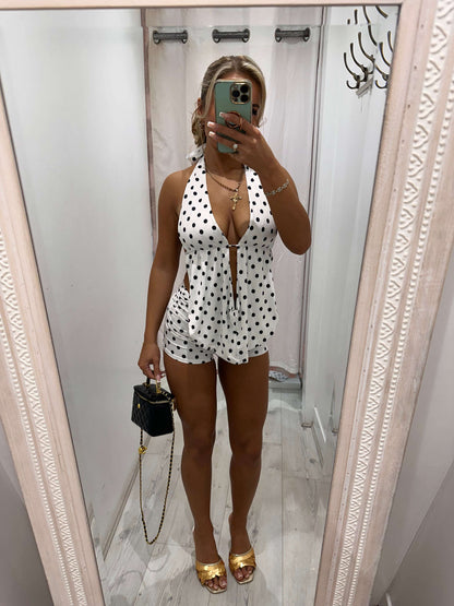 MYLA Two Piece Polka Dot Short and Halter Neck Top Set for Women stylish and comfortable