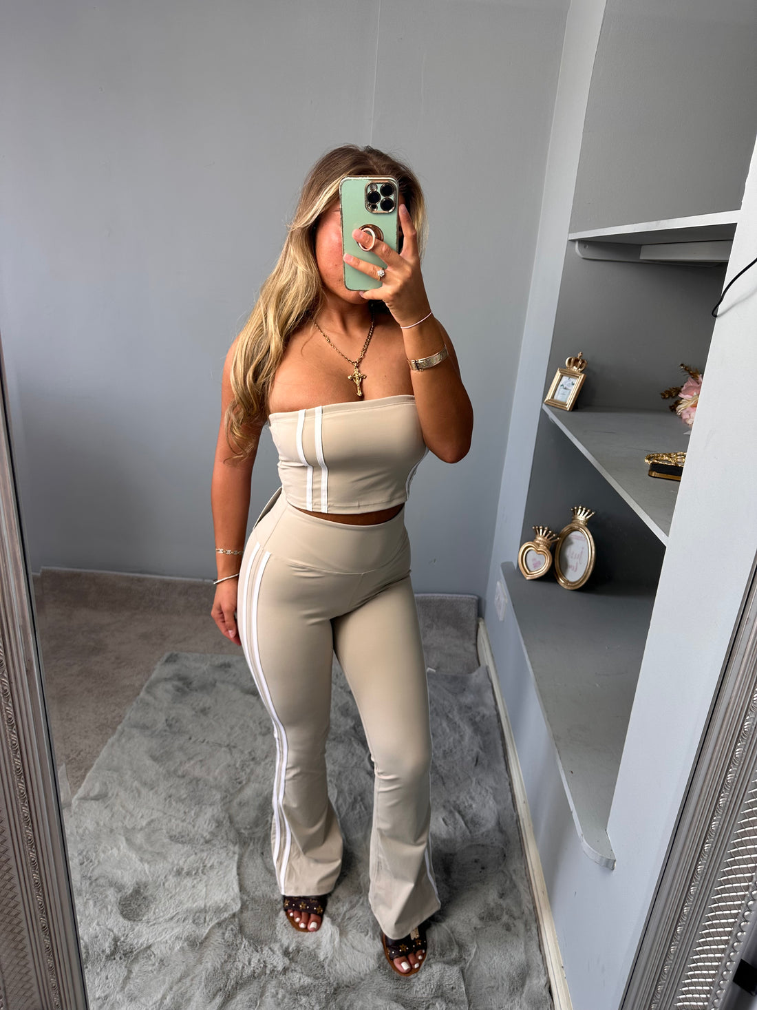 BELLE Yoga Bandeau Striped Top &amp; Flared trousers