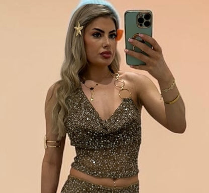 NOAH Sequin Knitted Halterneck Top With Chain Detail For Holiday &amp; Festivals