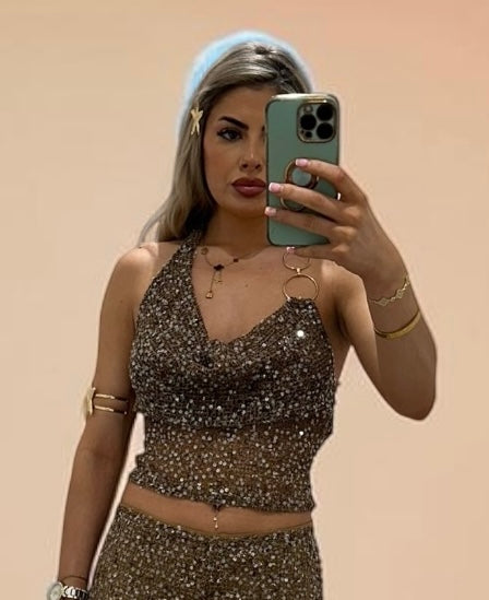 NOAH Sequin Knitted Halterneck Top With Chain Detail For Holiday &amp; Festivals